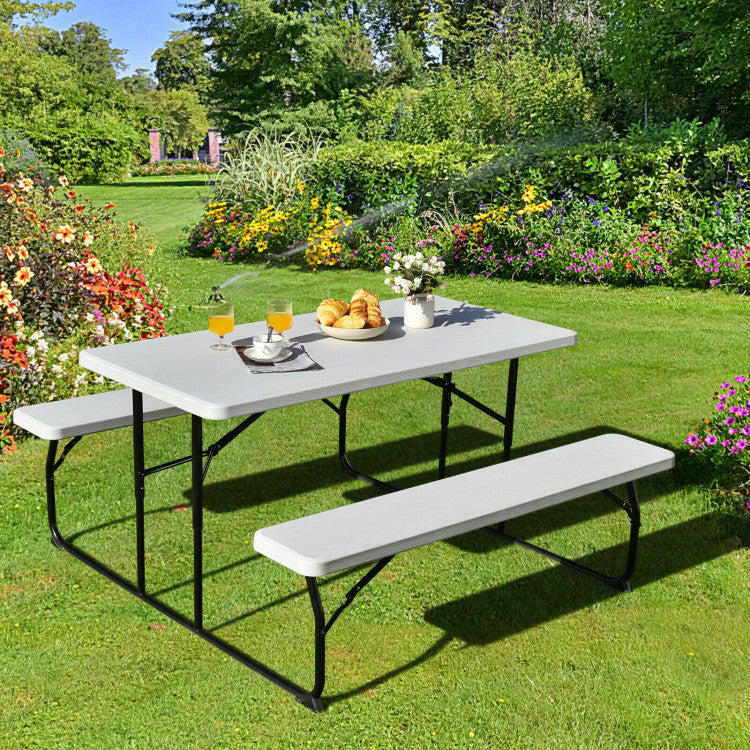 Wood-like Texture Folding Picnic Table Bench Set for Indoor and Outdoor