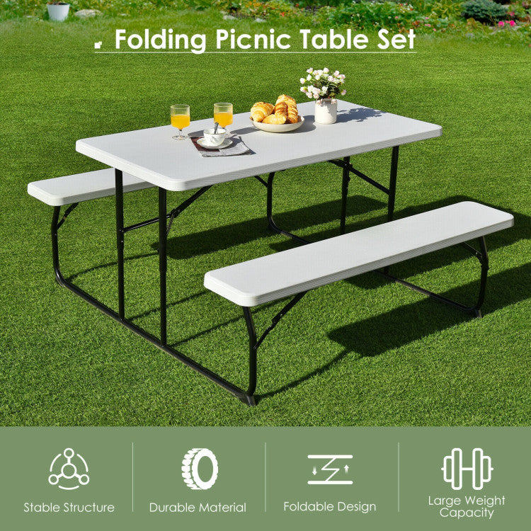 Wood-like Texture Folding Picnic Table Bench Set for Indoor and Outdoor