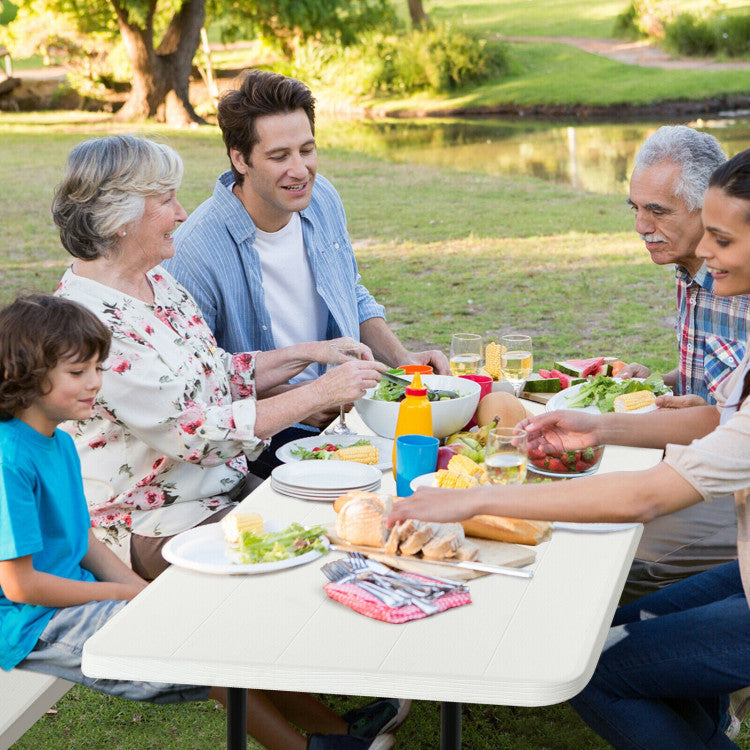 Wood-like Texture Folding Picnic Table Bench Set for Indoor and Outdoor