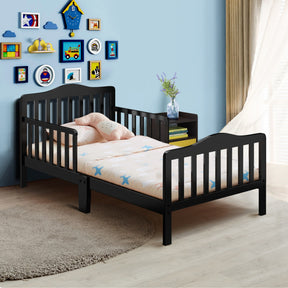 Wood Kids Toddler Bed Frame with Two Side Safety Guardrails for Rooms and Kindergarten