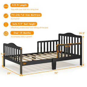 Wood Kids Toddler Bed Frame with Two Side Safety Guardrails for Rooms and Kindergarten