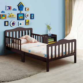 Wood Kids Toddler Bed Frame with Two Side Safety Guardrails for Rooms and Kindergarten