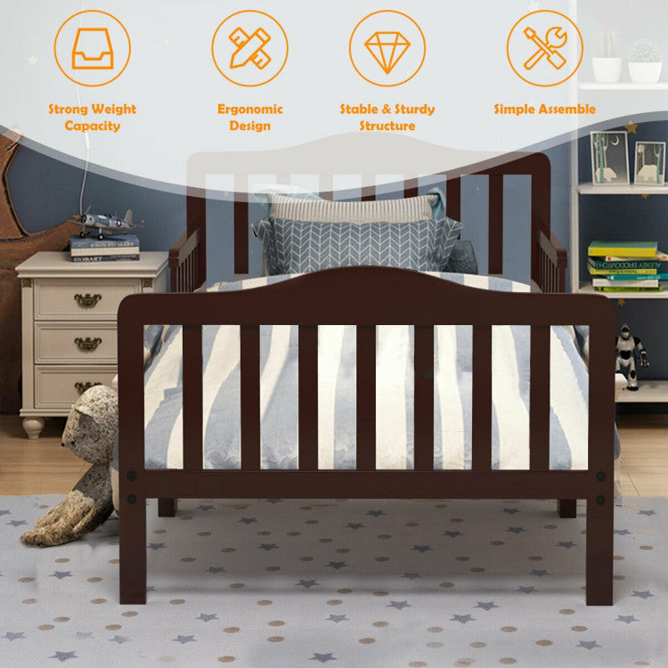 Wood Kids Toddler Bed Frame with Two Side Safety Guardrails for Rooms and Kindergarten