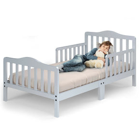 Wood Kids Toddler Bed Frame with Two Side Safety Guardrails for Rooms and Kindergarten