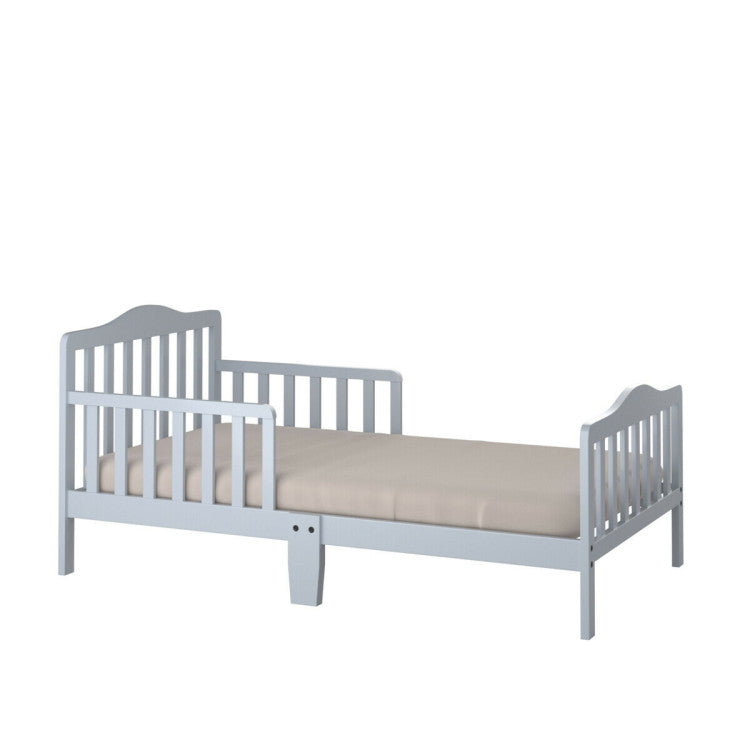 Wood Kids Toddler Bed Frame with Two Side Safety Guardrails for Rooms and Kindergarten