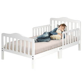 Wood Kids Toddler Bed Frame with Two Side Safety Guardrails for Rooms and Kindergarten