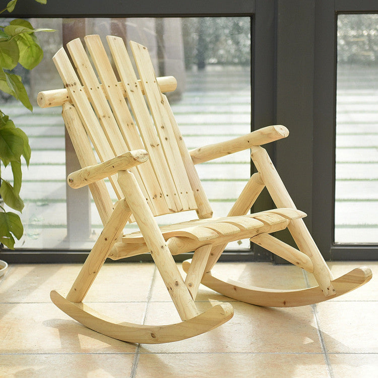 Wood Single Porch Rocker Lounge Patio Rocking Chair for Indoor and Outdoor