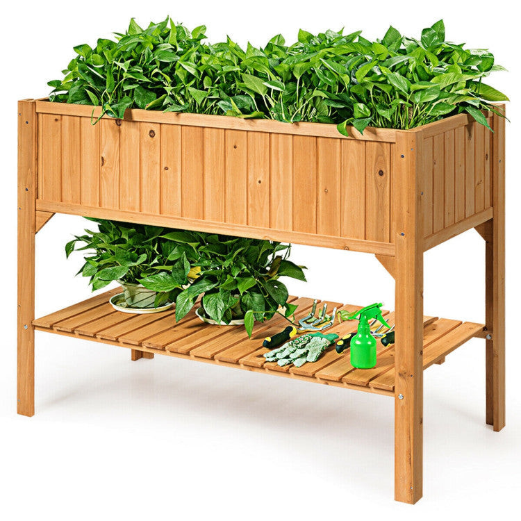 Wooden Raised Garden Bed Planter Box Shelf for Patio and Balcony