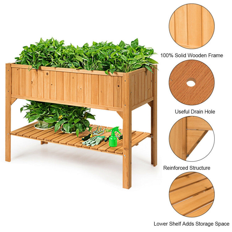 Wooden Raised Garden Bed Planter Box Shelf for Patio and Balcony