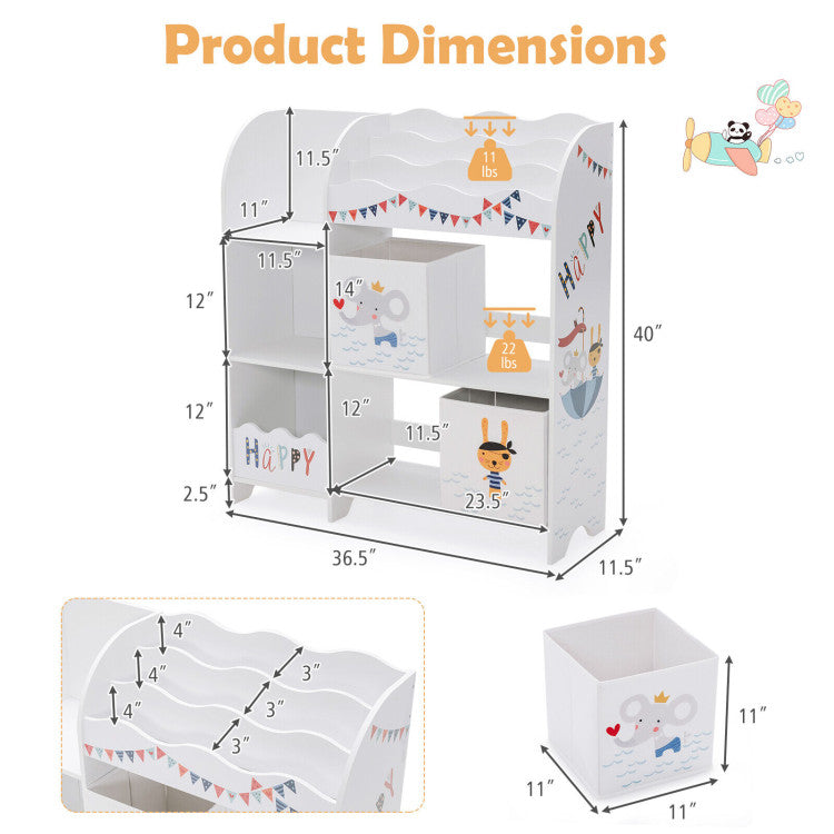 Hikidspace Wooden Toys Shelves Kids Storage Cabinet with Storage Bins