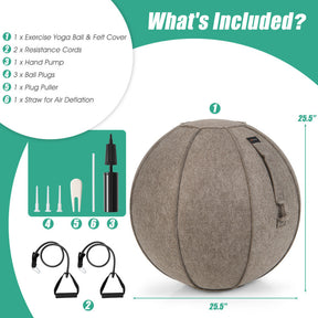 Yoga Sitting Ball with Felt Cover and Air Pump for Home, Gym and Hospital