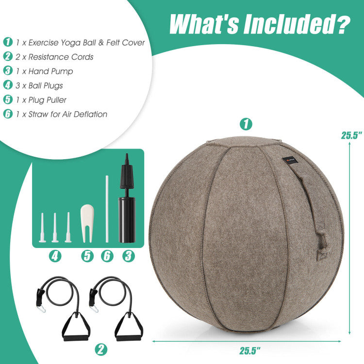 Yoga Sitting Ball with Felt Cover and Air Pump for Home, Gym and Hospital