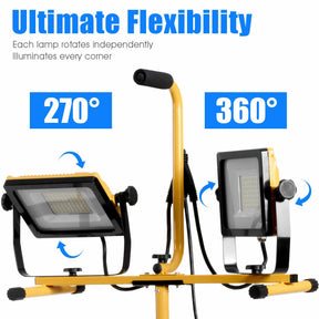 100W 10,000 Lumen LED Dual-Head Work Light with Stand and IP65 Waterproof