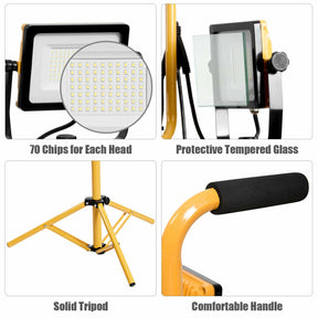 100W 10,000 Lumen LED Dual-Head Work Light with Stand and IP65 Waterproof