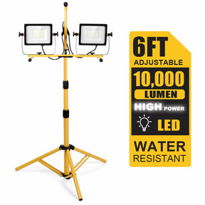 100W 10,000 Lumen LED Dual-Head Work Light with Stand and IP65 Waterproof