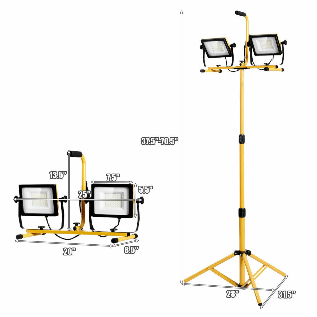 100W 10,000 Lumen LED Dual-Head Work Light with Stand and IP65 Waterproof