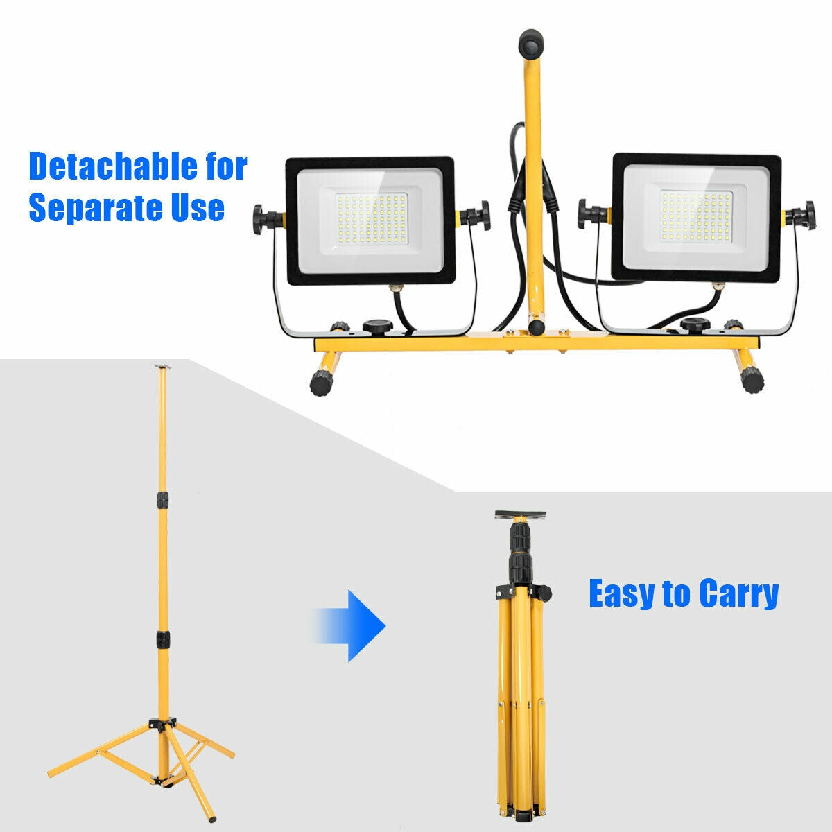 100W 10,000 Lumen LED Dual-Head Work Light with Stand and IP65 Waterproof