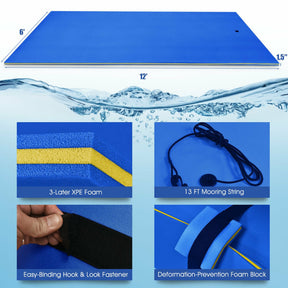 12 x 6 Feet 3 Layer Floating Water Pad Foam Mat for Water Activities