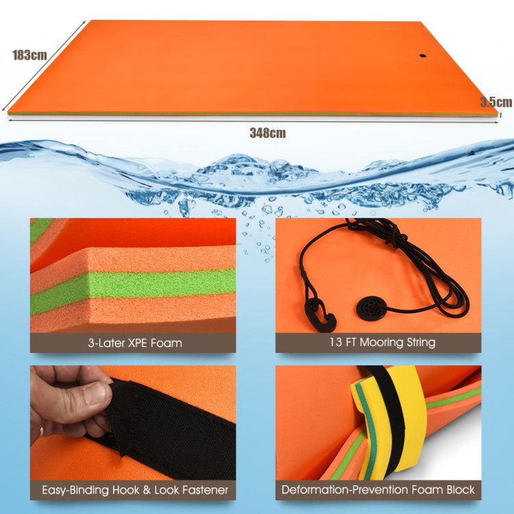 12 x 6 Feet 3 Layer Floating Water Pad Foam Mat for Water Activities