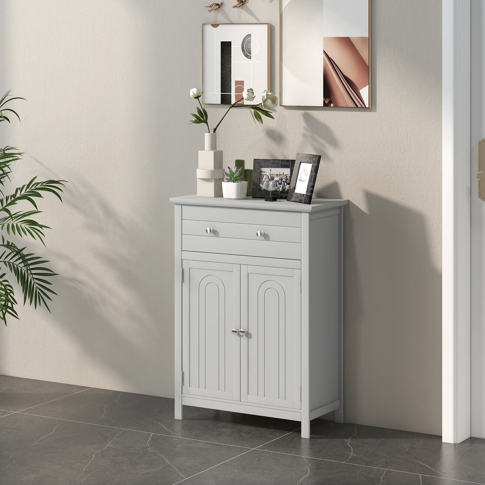 2-Door Freestanding Bathroom Cabinet with Drawer and Adjustable Shelf for Living Room, Entryway, Kitchen