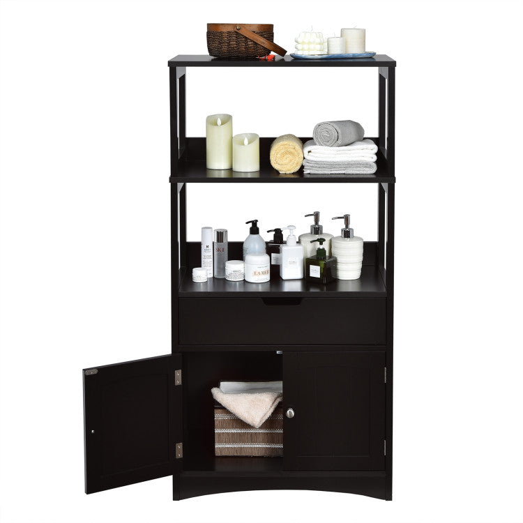 2-Door Storage Cabinet with Drawers and Open Shelves for Home Kitchen and Bathroom