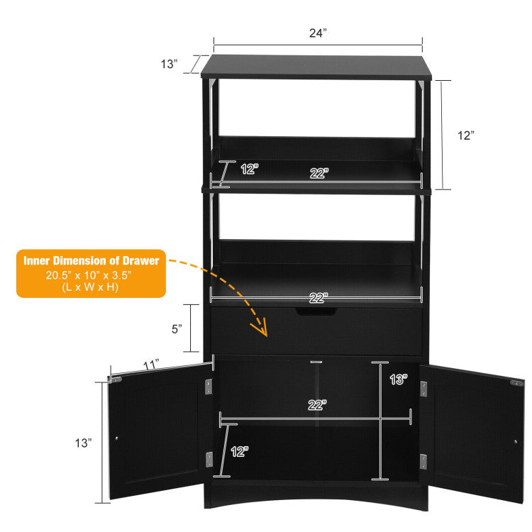 2-Door Storage Cabinet with Drawers and Open Shelves for Home Kitchen and Bathroom