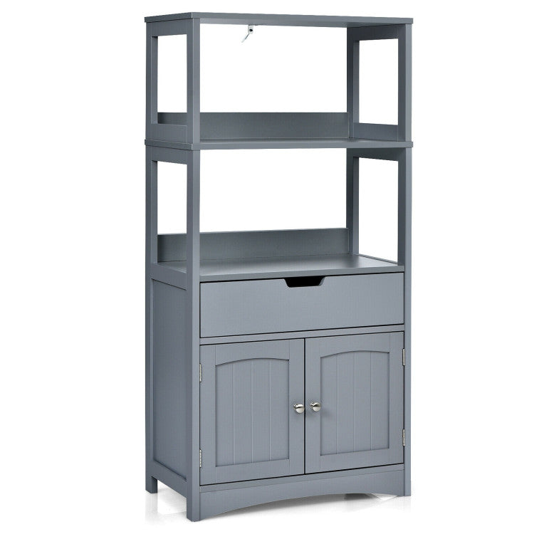 2-Door Storage Cabinet with Drawers and Open Shelves for Home Kitchen and Bathroom