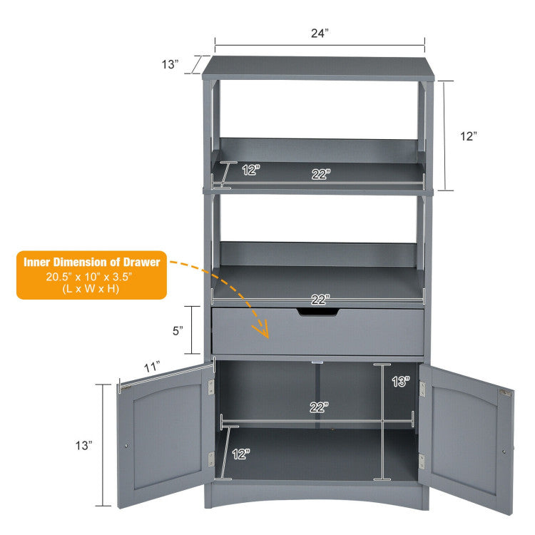 2-Door Storage Cabinet with Drawers and Open Shelves for Home Kitchen and Bathroom