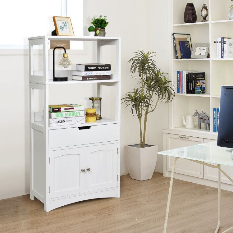 2-Door Storage Cabinet with Drawers and Open Shelves for Home Kitchen and Bathroom