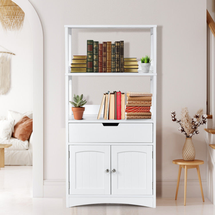 2-Door Storage Cabinet with Drawers and Open Shelves for Home Kitchen and Bathroom