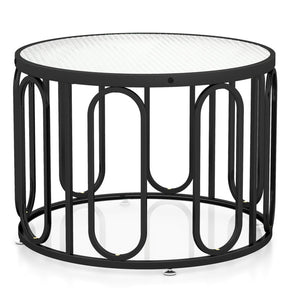 24 Inch Round Coffee Table with Reeded Tempered Glass Top and Swivel Foot Pad