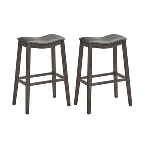 29 Inch Set of 2 Wood Nailhead Barstools with PVC Leather Padded  Seat for Kitchen and Pub