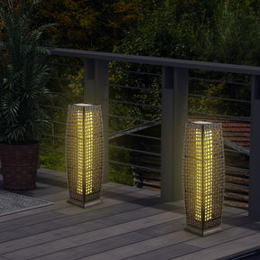 2 Pieces LED Solar-Powered Weatherproof Square Wicker Floor Lamps with Auto On/Off