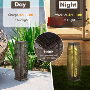 2 Pieces LED Solar-Powered Weatherproof Square Wicker Floor Lamps with Auto On/Off