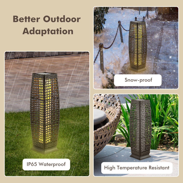 2 Pieces LED Solar-Powered Weatherproof Square Wicker Floor Lamps with Auto On/Off