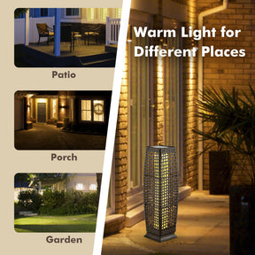 2 Pieces LED Solar-Powered Weatherproof Square Wicker Floor Lamps with Auto On/Off