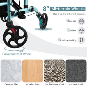 Hikidspace 2 in 1 Rollator Walker Wheelchair Folding Medical Walker Rolling Transport Chair Mobility Walking_Navy