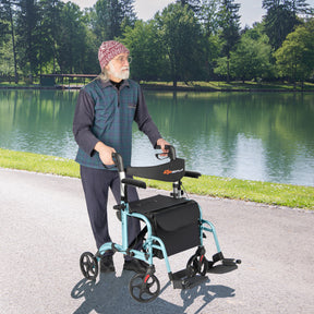 2 in 1 Rollator Walker Wheelchair Folding Medical Walker Rolling Transport Chair Mobility Walking