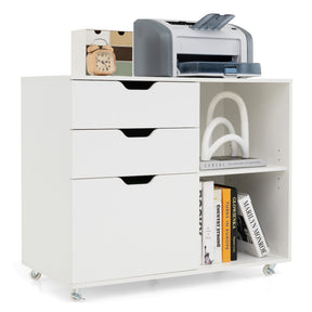 Hikidspace 3-Drawer File Cabinet with Adjustable Shelf and Lockable Wheels for Home Office_White