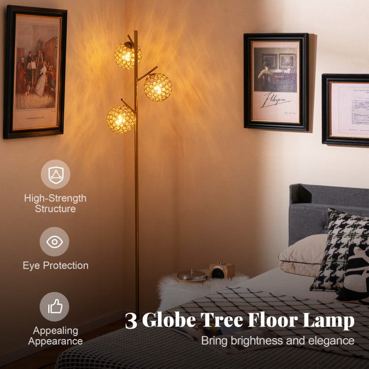 3-Globe Floor Lamp with Foot Switch and 3 E26 Bulb Bases for Home Outdoor Patio Cafe