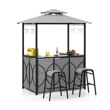 Hikidspace 3-Piece Patio Bar Set Grill with Tempered Glass Bar Table & Gazebo & 2 Bar Stools_Gray