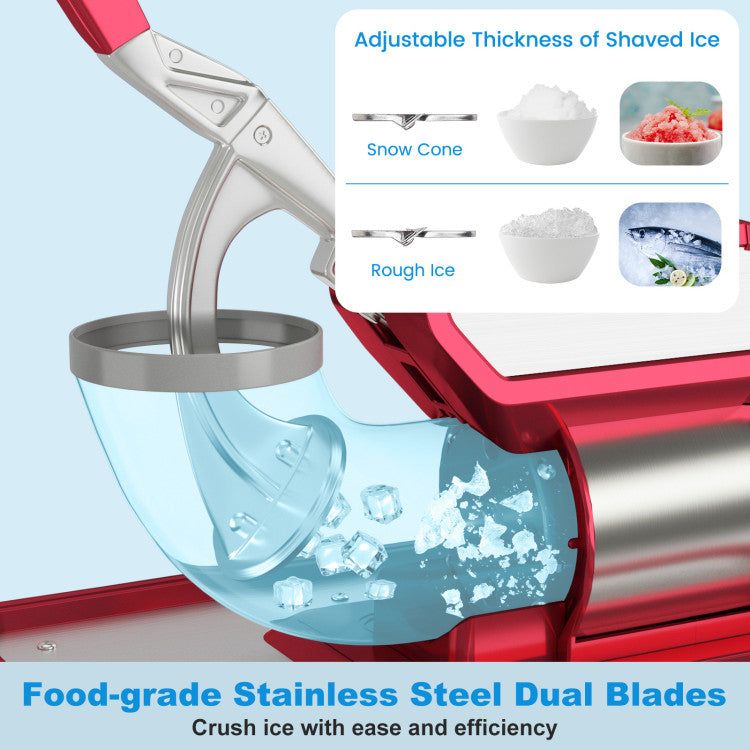 Hikidspace 300W Commercial Ice Crusher with Dual Blades and Safety Switch for Home or Commercial_Red