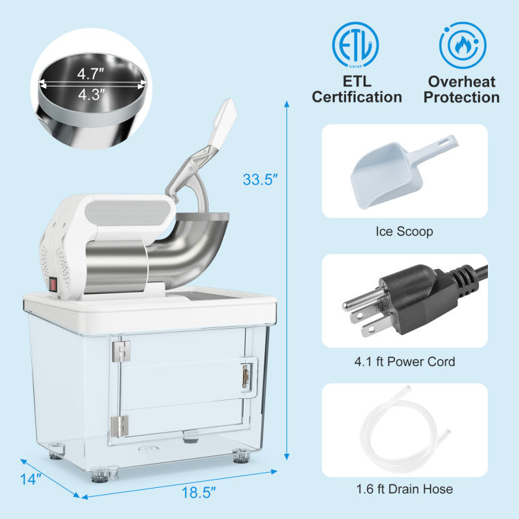 Hikidspace 300W Commercial Ice Crusher with Dual Blades and Safety Switch for Home or Commercial_White