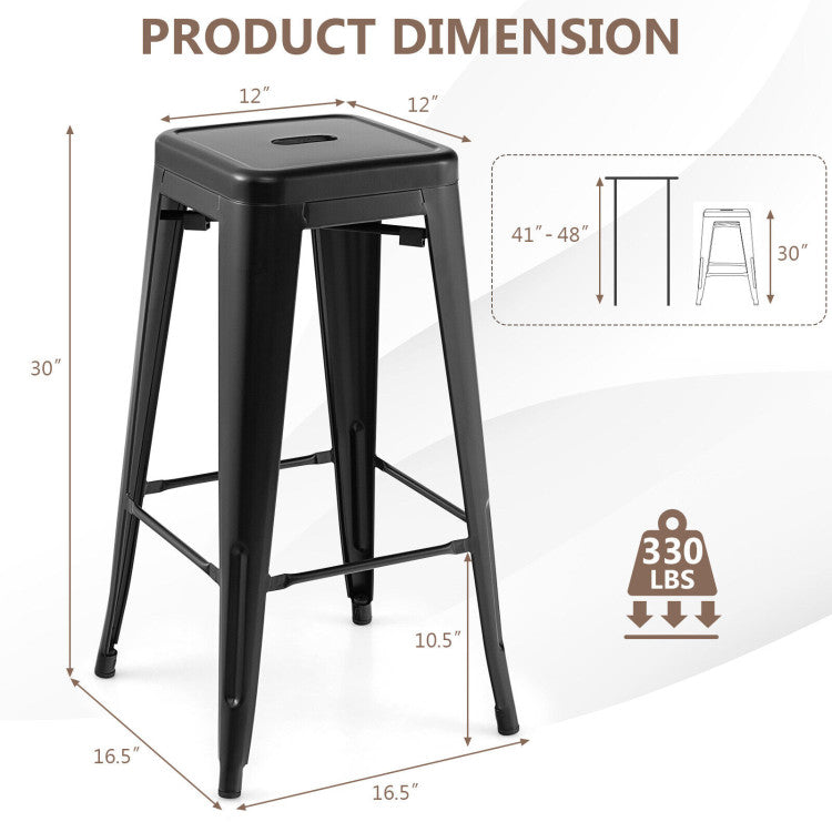 30 Inch Set of 4 Stackable Bar Stools for Kitchen, Dining Room, Pub, or Restaurant