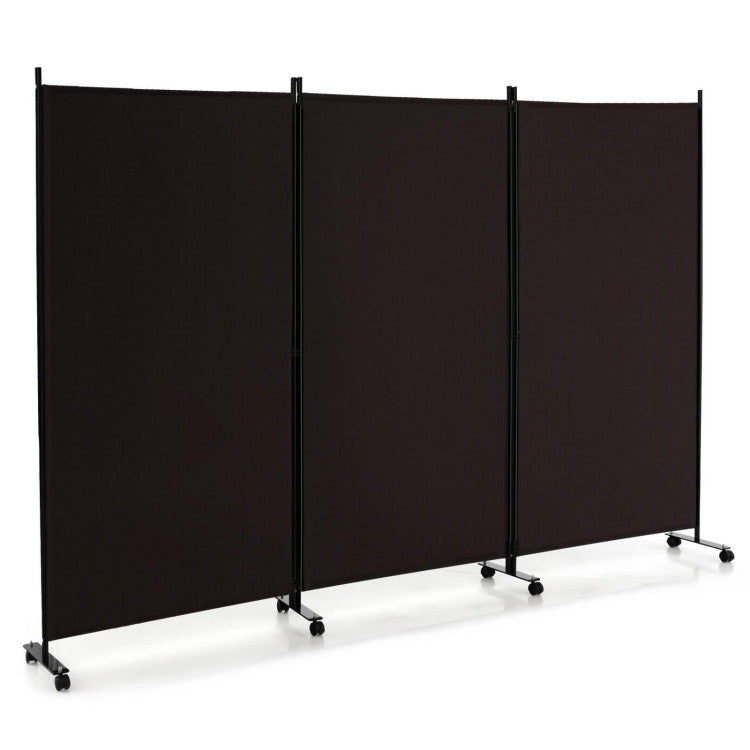 3 Panel Folding Room Divider with Lockable Wheels for Home Office Hospital Restaurant