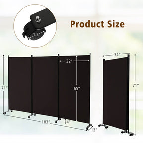 3 Panel Folding Room Divider with Lockable Wheels for Home Office Hospital Restaurant