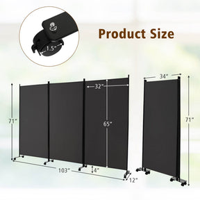 3 Panel Folding Room Divider with Lockable Wheels for Home Office Hospital Restaurant