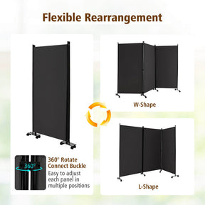 3 Panel Folding Room Divider with Lockable Wheels for Home Office Hospital Restaurant