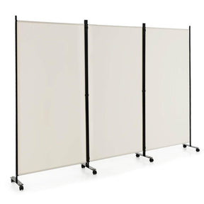 3 Panel Folding Room Divider with Lockable Wheels for Home Office Hospital Restaurant