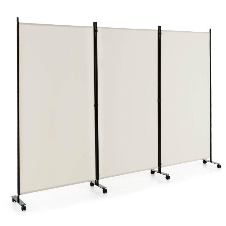 3 Panel Folding Room Divider with Lockable Wheels for Home Office Hospital Restaurant